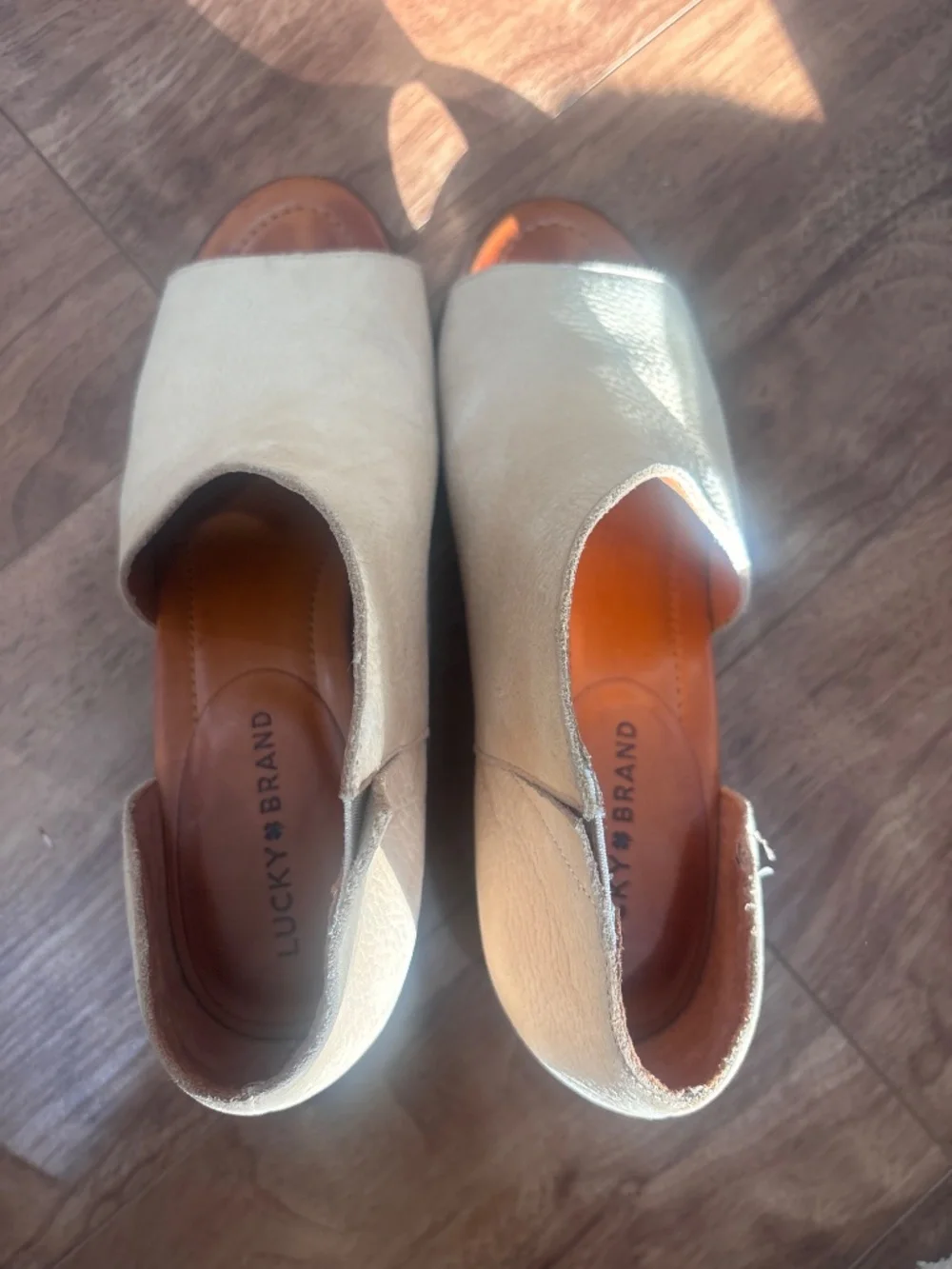 Lucky Brand Slingback Sandals Women 9.5 Cream Leather Open Toe Flats